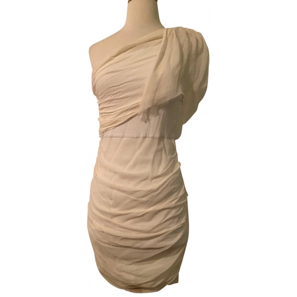 Alice + Olivia Draped Goddess Mini Dress White One Shoulder Silk S